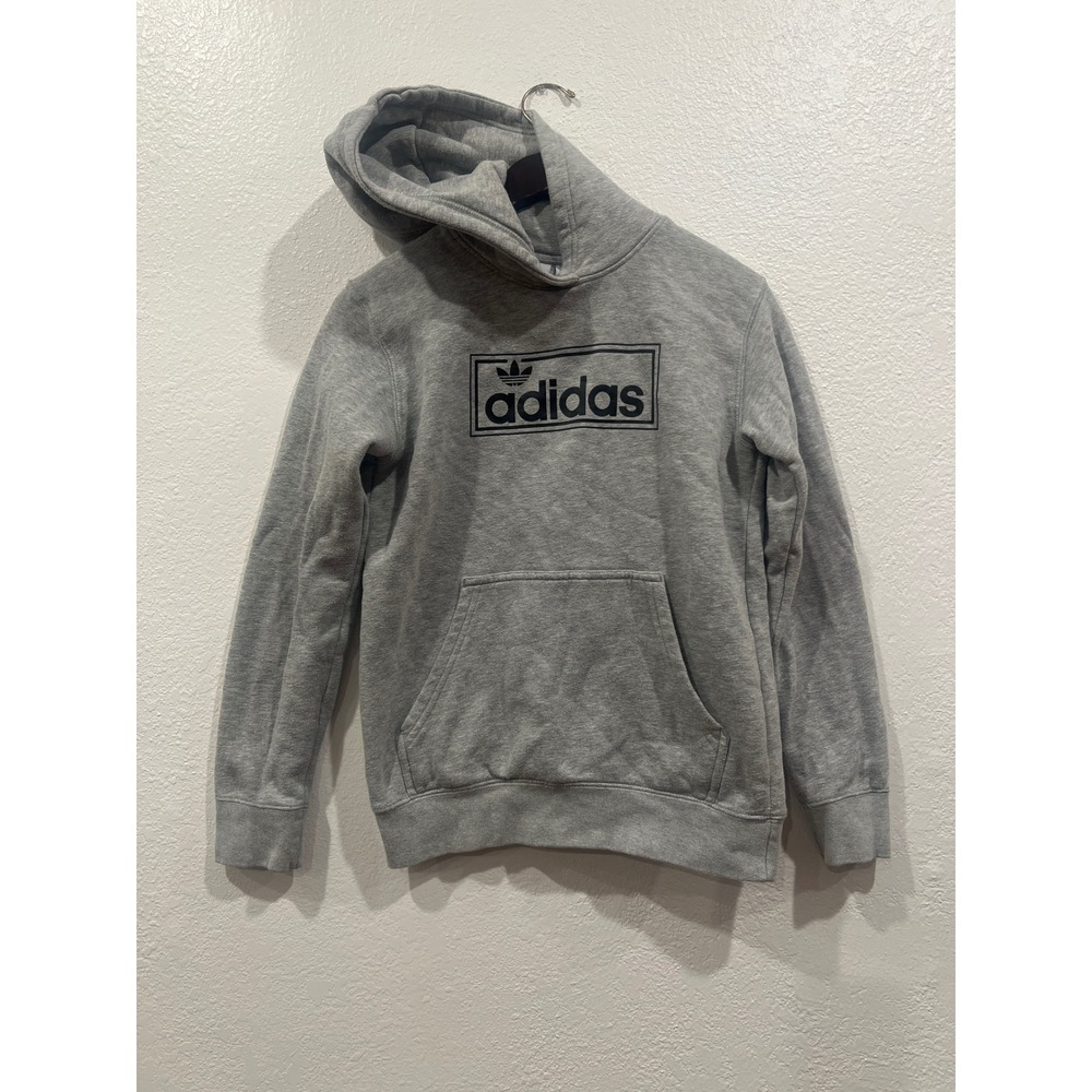 ADIDAS Gray Sweatshirt Hoodie Long Sleeves Black Lettering Size L
